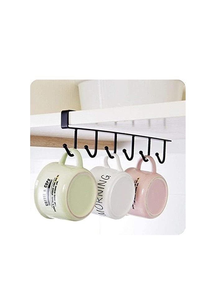 6 Hooks Cup Holder Hang Kitchen Cabinet Under Shelf Storage Rack Organizer Hook Assorted Color  - Image 3
