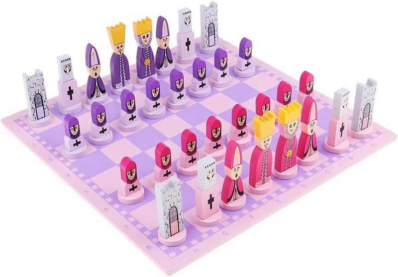 كلاراكو طقم شطرنج وردي اللون للكبار والصغار مع لوحة لعب خشبية قابلة للطي بحجم مناسب للسفر وقطع شطرنج خشبية مصنوعة يدوياً. - Image 4