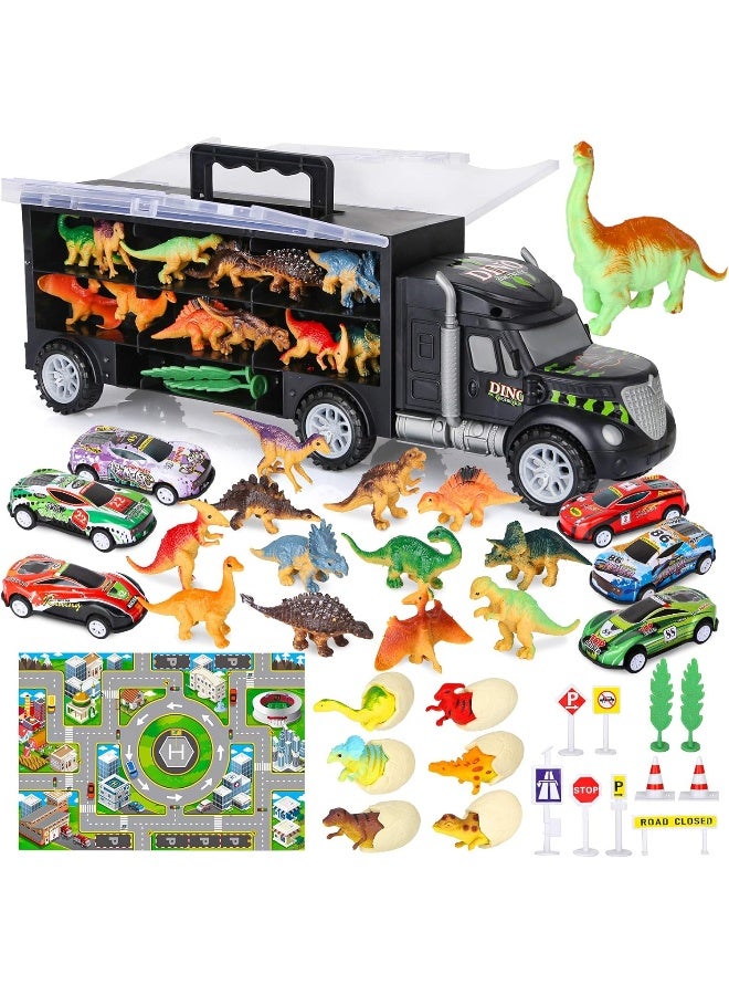 Vanplay Dinosaur Toys Transporter Truck Toy Include Mini Dinosaur Figures Cars with Play Mat Birthday Easter Gift for Kids Boys Girls 3 4 5 6 Years Old, 37PCS - Image 2