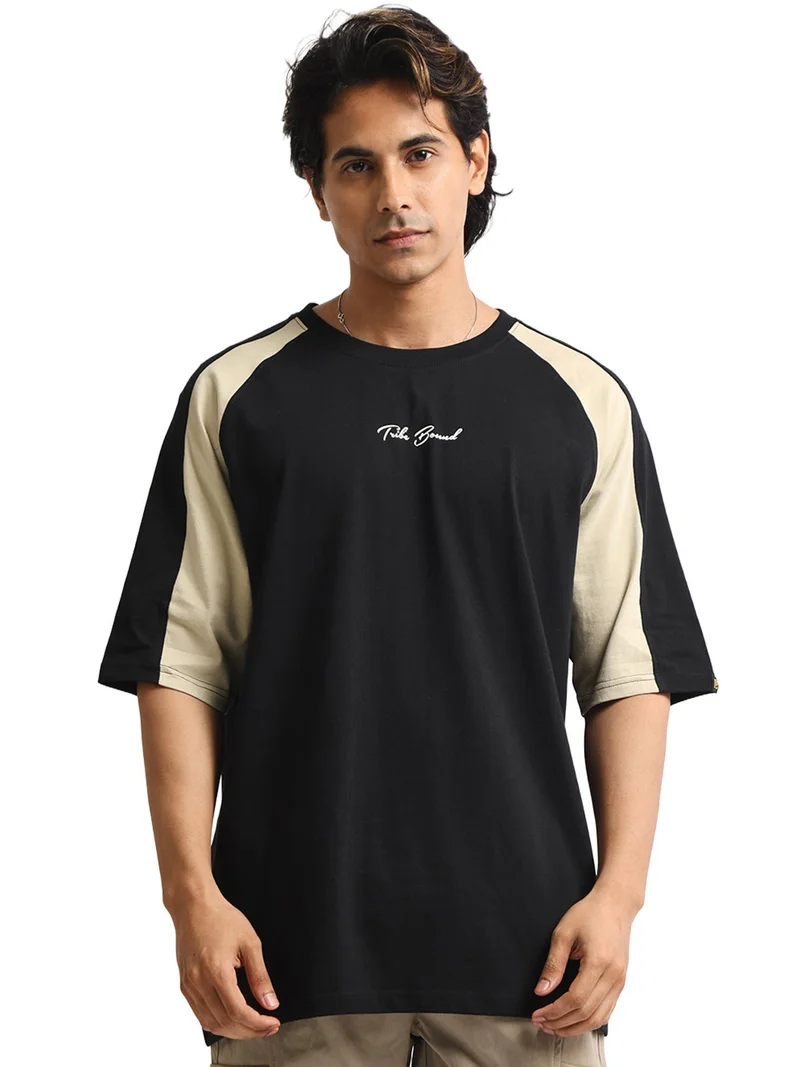 مانياك Maniac Mens Printed Round Neck Half Sleeve Brown Cotton Tshirt