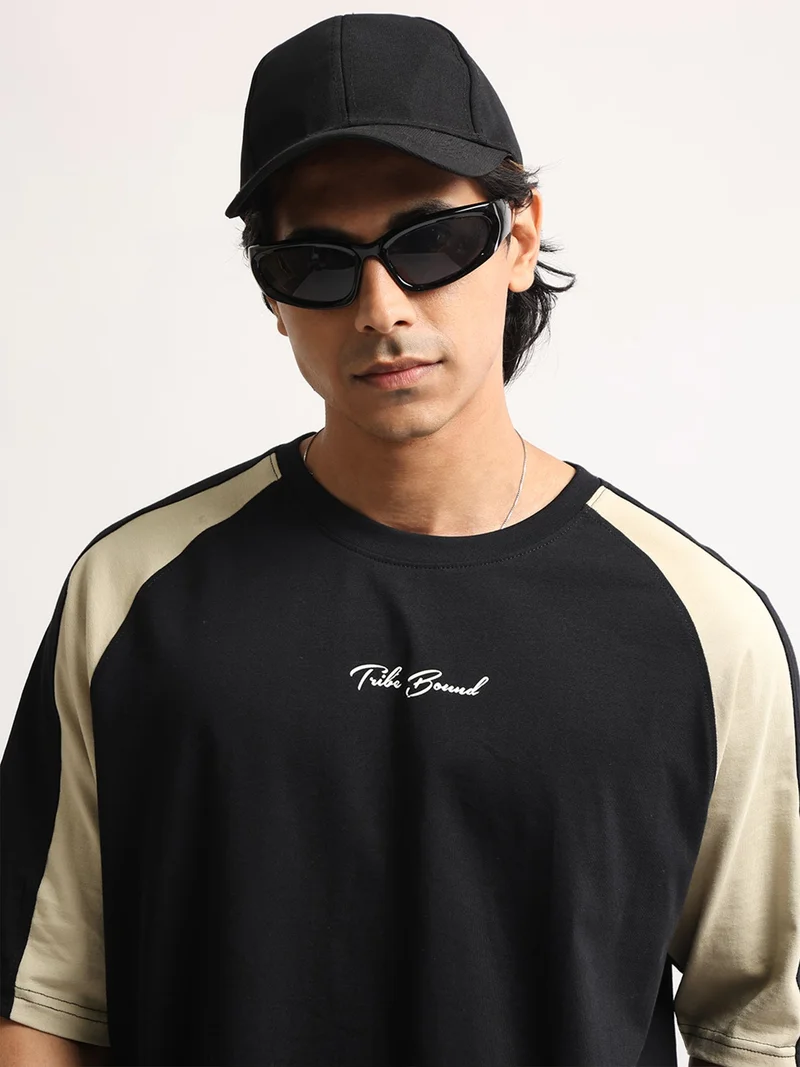 Maniac Maniac Mens Printed Round Neck Half Sleeve Brown Cotton Tshirt