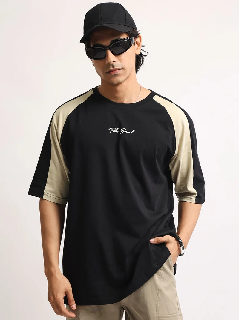 مانياك Maniac Mens Printed Round Neck Half Sleeve Brown Cotton Tshirt