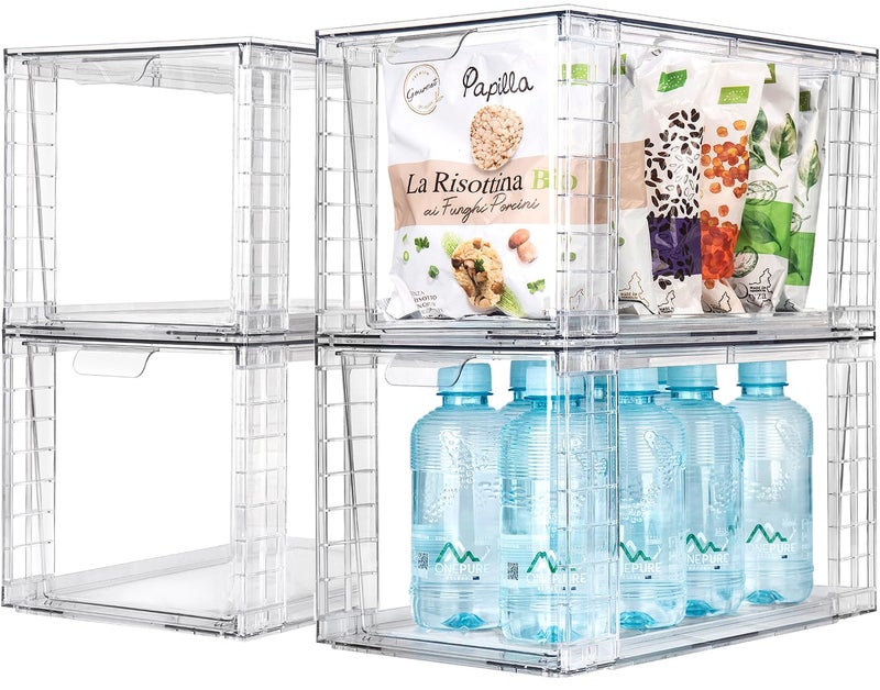 Zero Zoo 4Pack Large Stackable Kitchen Storage Drawers, Clear Foods Organizer Bins with Handles, Easily Assemble for Bathroom, Kitchen, Pantry, Cabinet, Closet(XL-UP Handle) - Image 1
