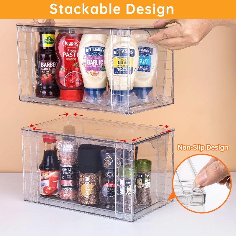 Zero Zoo 4Pack Large Stackable Kitchen Storage Drawers, Clear Foods Organizer Bins with Handles, Easily Assemble for Bathroom, Kitchen, Pantry, Cabinet, Closet(XL-UP Handle) - Image 4
