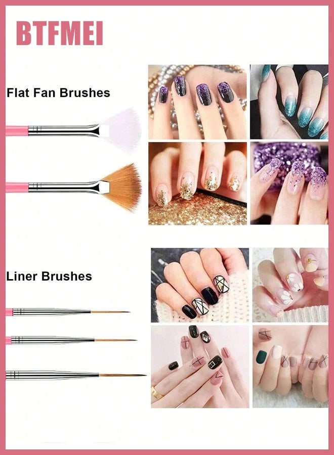 BTFMEI 20 Pcs Nail Art Brush Set with Resin Palette – Professional Nail Painting Kit with Dual End Silicone Pens, Dotting Tools & Acrylic Carving Brushes for Gel Nails, DIY Manicure for Salon & Home Use (Pink) - Image 5