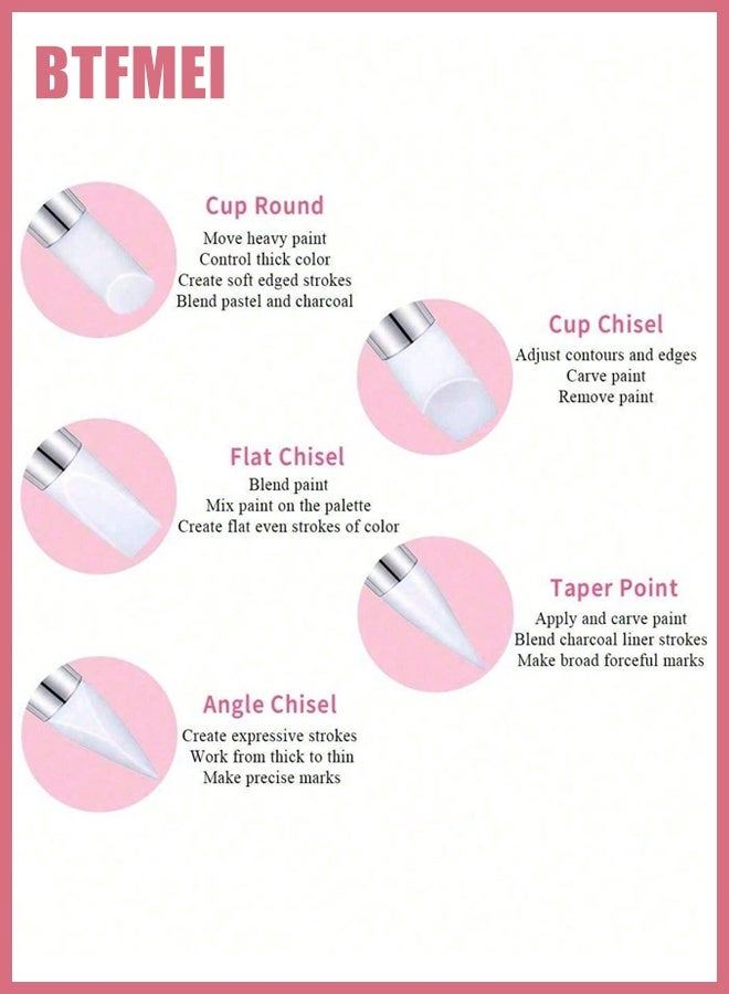 BTFMEI 20 Pcs Nail Art Brush Set with Resin Palette – Professional Nail Painting Kit with Dual End Silicone Pens, Dotting Tools & Acrylic Carving Brushes for Gel Nails, DIY Manicure for Salon & Home Use (Pink) - Image 3