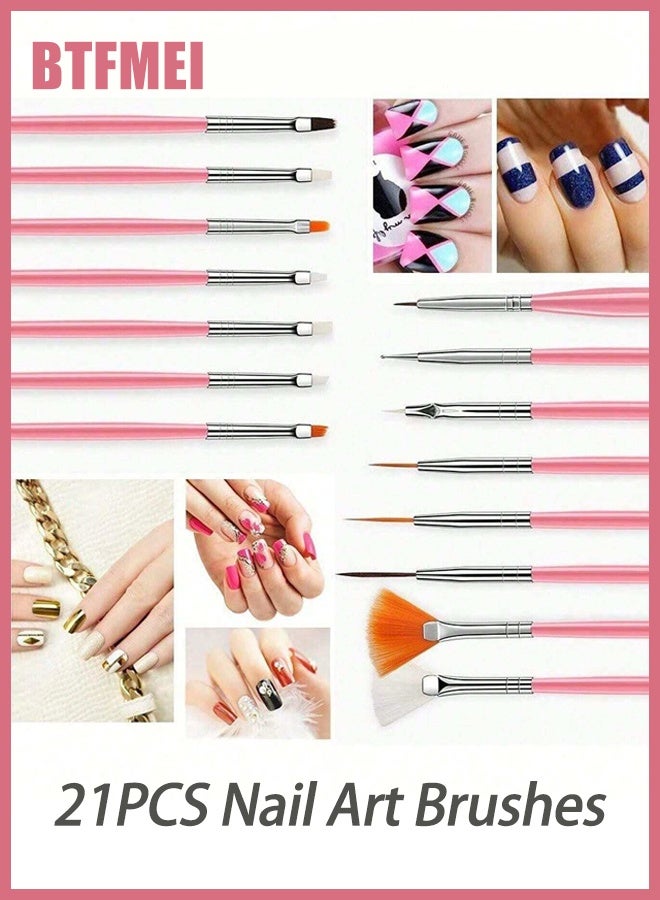 BTFMEI 20 Pcs Nail Art Brush Set with Resin Palette – Professional Nail Painting Kit with Dual End Silicone Pens, Dotting Tools & Acrylic Carving Brushes for Gel Nails, DIY Manicure for Salon & Home Use (Pink) - Image 2