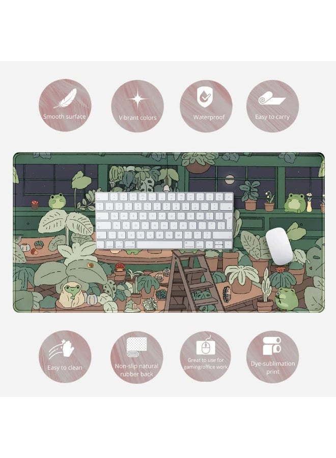 فوميمو سجادة مكتب بتصميم ضفدع لطيف،80 × 40 سم، سجادة ماوس كبيرة بحواف مخيطة مقاومة للانزلاق للألعاب والمكتب والمنزل (متعدد الألوان) - Image 3