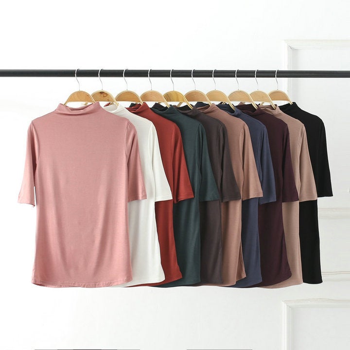 Arrival Half-High Collar Loose Slimming Modal Cotton T-Shirt Plus Size Solid Color Mid-Sleeve Base Shirt For Women - Image 3