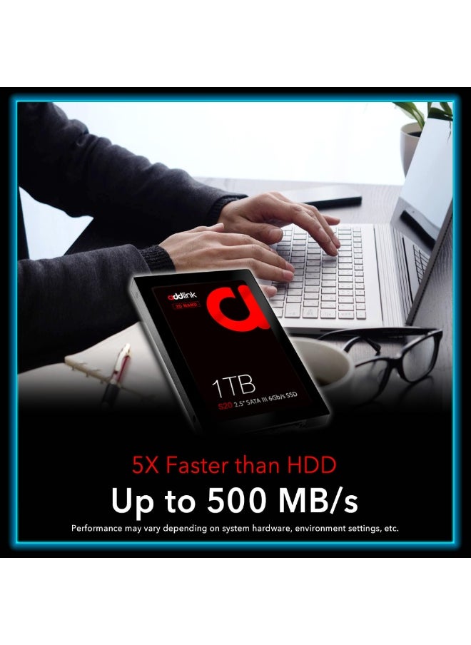 addlink S20 1TB PS4 Compatible SATA SSD III 2.5 Inch Extreme Quality Internal SSD, Up to 500MB/s Maximum Read Speed, Perfect HDD Replacement/Upgrade for Laptop, PC Desktop Sony PS4 aUK1TBS20S3S  - Image 2