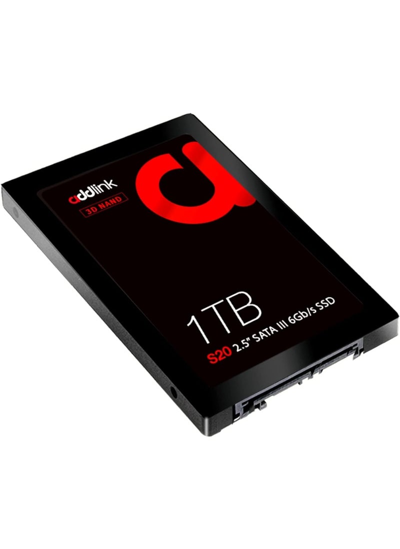 addlink S20 1TB PS4 Compatible SATA SSD III 2.5 Inch Extreme Quality Internal SSD, Up to 500MB/s Maximum Read Speed, Perfect HDD Replacement/Upgrade for Laptop, PC Desktop Sony PS4 aUK1TBS20S3S  - Image 1