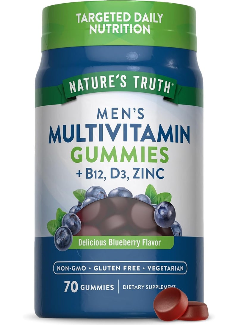 Nature's Truth Multivitamin for Men Gummies | 70 Count | Blueberry Flavor | with B12, D3 & Zinc | Vegetarian, Non-GMO and Gluten Free Supplement - Image 1