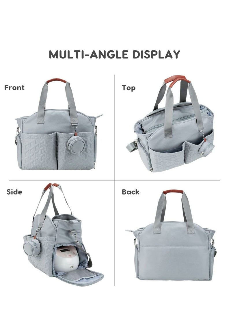 XiuWoo - Multifunctional Baby Changing Bag, Large Capacity Waterproof Tote Satchel Messenger Bag Portable Travel Diaper with Pacifier Light Blue - Image 1