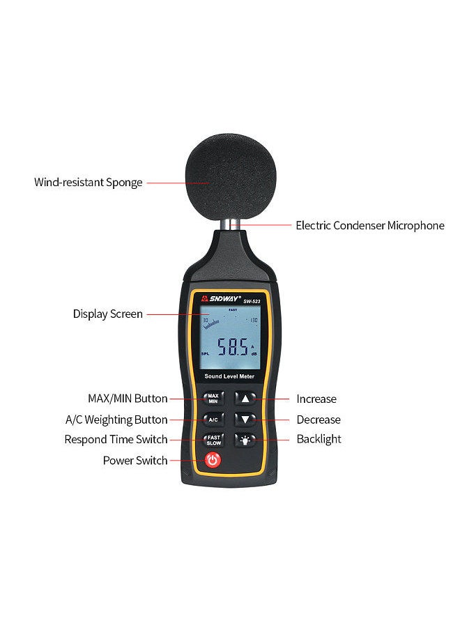 SNDWAY - High Accuracy LCD Digital Noisemeter Sound Level Meter 30-130dB Noise Volume Measuring Instrument Decibel Monitoring Tester - Image 1