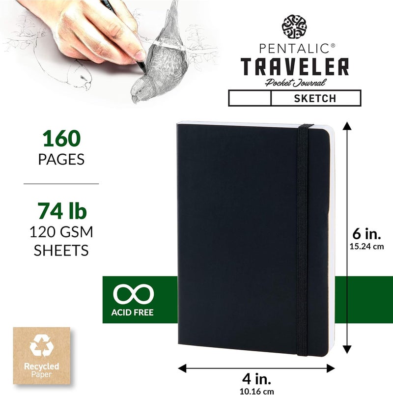 Pentalic Traveler Pocket Sketchbook Journal - 4" x 6", 160 Pages, Black - Image 3