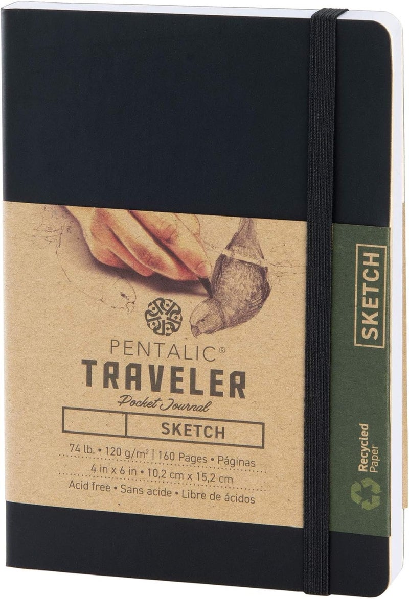 Pentalic Traveler Pocket Sketchbook Journal - 4" x 6", 160 Pages, Black - Image 1