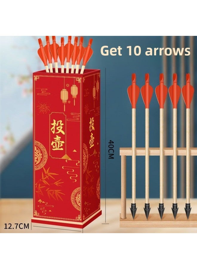 Pot-throwing Game Props Feather Arrow Kindergarten Adult Group Building Children's Ring Bow And Arrow Chinese Style Wooden Toy-Specification: Large Size 40cm + 10 Feather Arrows  - Image 1