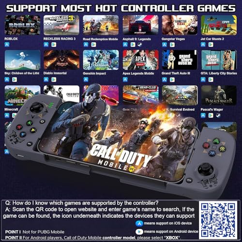 Megadream Mobile Game Controller Gamepad for iPhone iOS Android PC: Works with iPhone 16/15/14/13/12/11, iPad, Samsung Galaxy, TCL, Tablet, Call of Duty, Black Desert Mobile - Directly Play (Grey) - Image 3