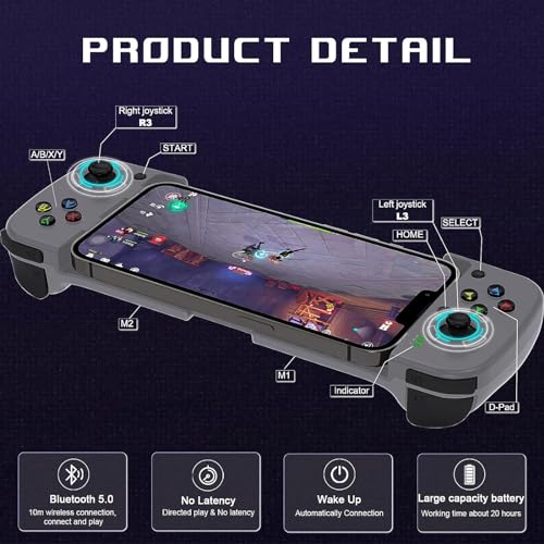 Megadream Mobile Game Controller Gamepad for iPhone iOS Android PC: Works with iPhone 16/15/14/13/12/11, iPad, Samsung Galaxy, TCL, Tablet, Call of Duty, Black Desert Mobile - Directly Play (Grey) - Image 4