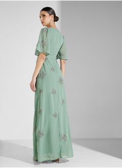 Maya Placement Beaded Knot Front Maxi Dress With Angel  - Image 2