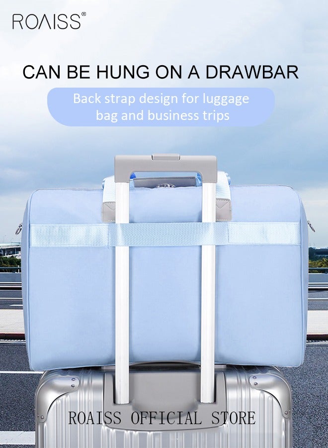 roaiss Travel Duffel Bag Large Capacity Lightweight Waterproof Oxford Fabric Multipurpose Shoulder Luggage Bag for Fitness Sports Training Trip for Unisex Solid Blue Duffle Pack - Image 4