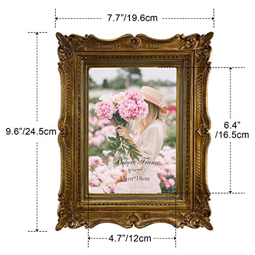 PHAREGE 5x7 Vintage Bronze Picture Frame, 5 by 7 Ornate Antique Picture Frame for Wedding, Retro Photo Frame Displays Horizontally or Vertically On Tabletop - Image 2