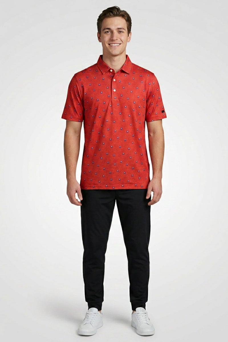 Greg Norman Men Sportswear Fit Short Sleeve Golf Polo Shirt, Red - Image 2
