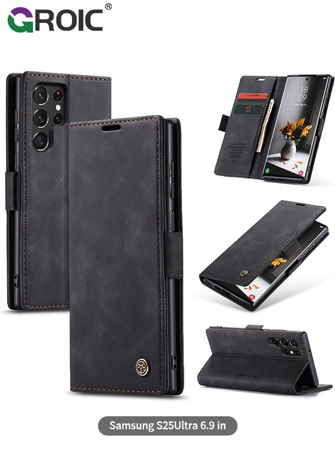 GROIC For Samsung Galaxy S25 Ultra Case, Luxury Leather Wallet Cover, Leather Wallet Case Classic Design with Card Slot and Magnetic Flip Flip Folding Case for Samsung Galaxy S25 Ultra 6.9 inch