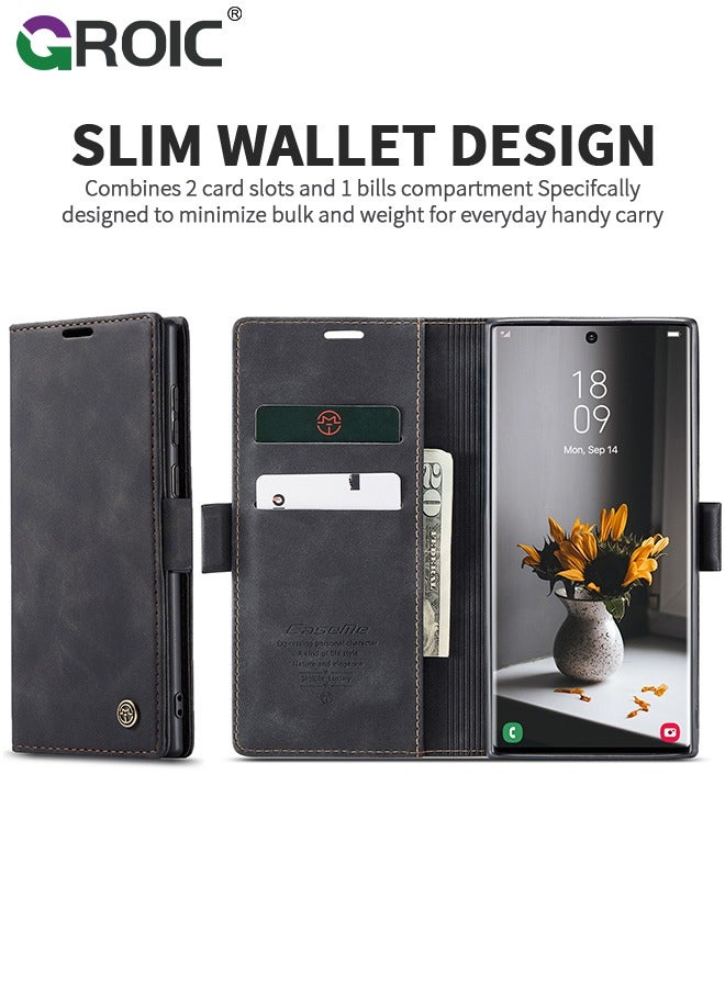 GROIC For Samsung Galaxy S25 Ultra Case, Luxury Leather Wallet Cover, Leather Wallet Case Classic Design with Card Slot and Magnetic Flip Flip Folding Case for Samsung Galaxy S25 Ultra 6.9 inch - Image 2