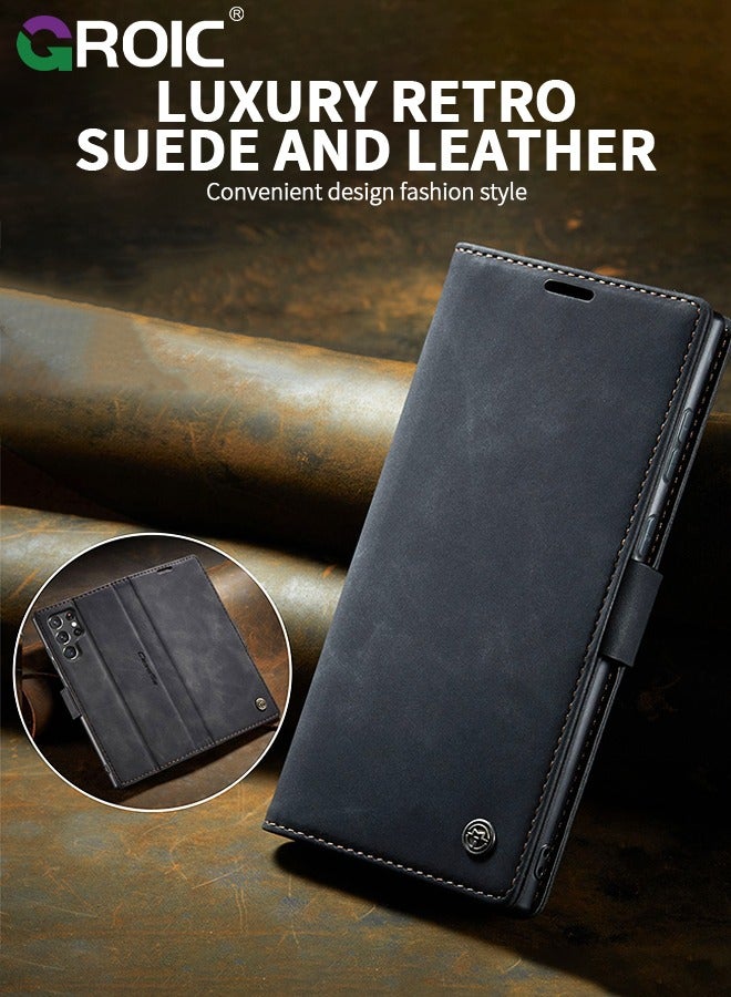 GROIC For Samsung Galaxy S25 Ultra Case, Luxury Leather Wallet Cover, Leather Wallet Case Classic Design with Card Slot and Magnetic Flip Flip Folding Case for Samsung Galaxy S25 Ultra 6.9 inch - Image 3