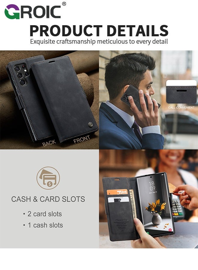 GROIC For Samsung Galaxy S25 Ultra Case, Luxury Leather Wallet Cover, Leather Wallet Case Classic Design with Card Slot and Magnetic Flip Flip Folding Case for Samsung Galaxy S25 Ultra 6.9 inch - Image 5