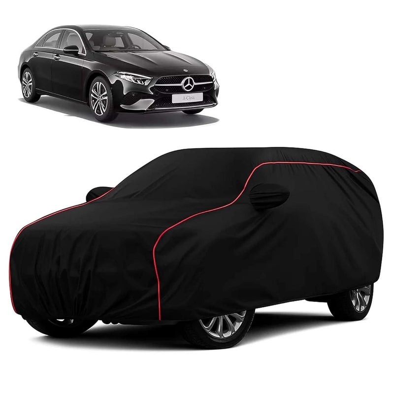 sulfar 100% Water Resistant Car Body Cover Compatible with Mirror for Mercedes Benz AClass (Triple Stitched, Full Bottom Elastic, Black with Red Piping) - Image 1