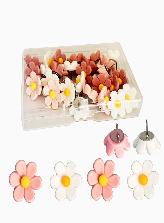 Supfoxer Flower Push Pins for Bulletin Board, Office Supplies Decorative Cute Thumb Tacks for Cork Board Hanging Posters Photos Maps （30pcs） - Image 1