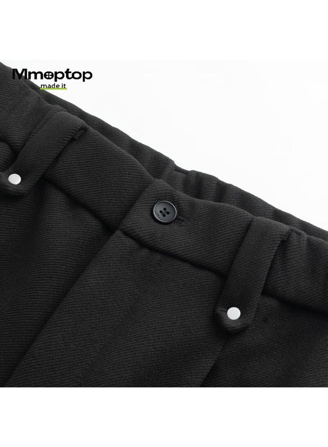 Mmoptop Wool Blend Micro-tapered Luxury British Style Men's Wrinkle-resistant Dress Pants Mxxk109 Black L - Image 2