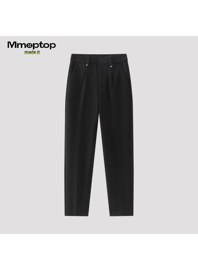 Mmoptop Wool Blend Micro-tapered Luxury British Style Men's Wrinkle-resistant Dress Pants Mxxk109 Black L - Image 1