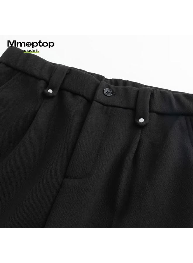 Mmoptop Wool Blend Micro-tapered Luxury British Style Men's Wrinkle-resistant Dress Pants Mxxk109 Black L - Image 3