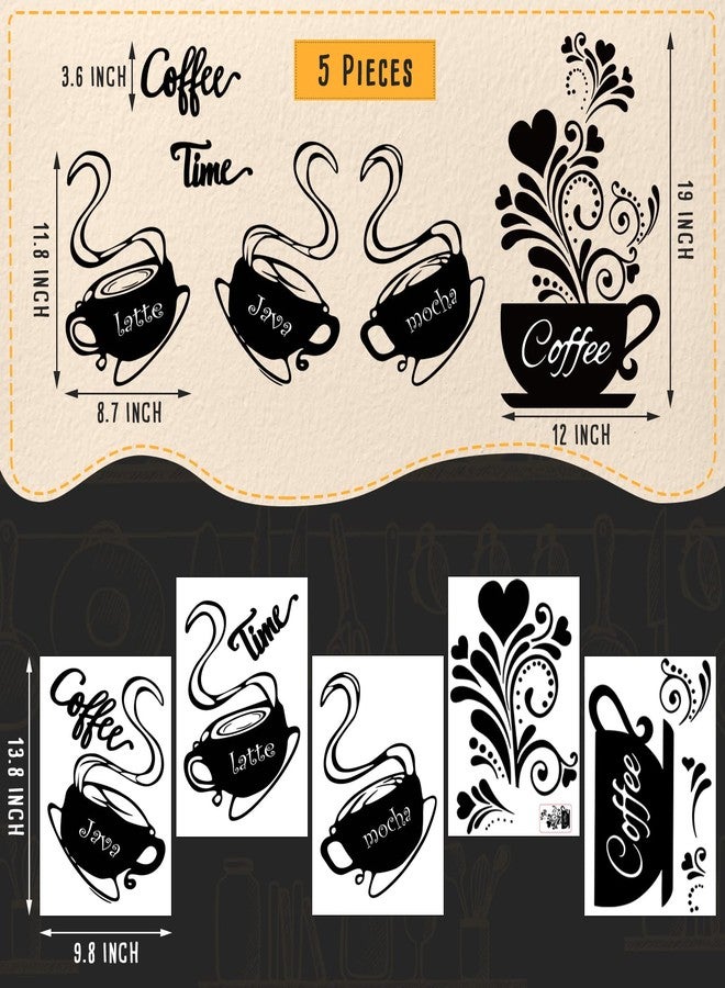 Chinco 5 Pieces Coffee Cup Wall Stickers Kitchen Wall Decals Black Coffee Mug Latte Java Mocha Sticker Kitchen Decor for House Art Home Bar Station - Image 3