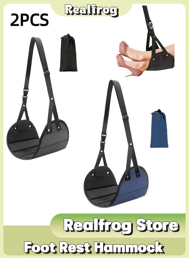 Realfrog 2Pack Airplane Foot Rest Hammock - Adjustable Travel Footrest & Cushion for Long Flights, Ergonomic Support for Economy Class Seats, Black/Blue - Image 1