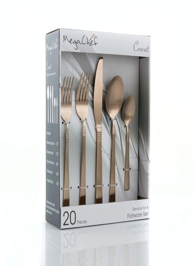 MegaChef Cravat 20 Piece Flatware Utensil Set, Stainless Steel Silverware Metal Service for 4 in Matte Rose - Image 1