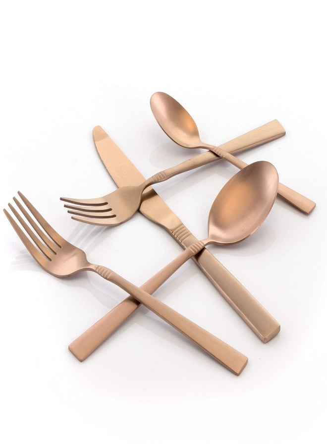 MegaChef Cravat 20 Piece Flatware Utensil Set, Stainless Steel Silverware Metal Service for 4 in Matte Rose - Image 3