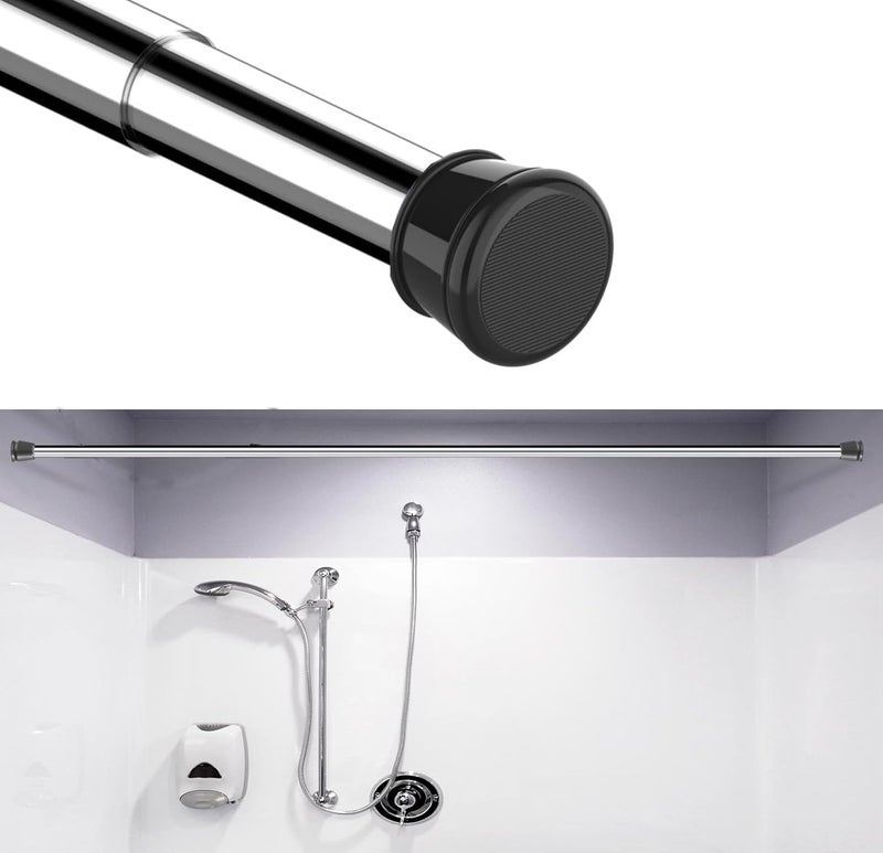 Renva Shower Pole Extendable No Drill Tension Rods for Curtains Extendable Curtain Poles Shower Curtain Railfor Bathroom, Window, Door, Wardrobe (Black, 80-140 CM) - Image 2