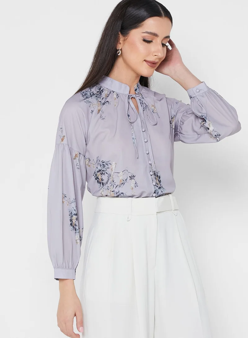 ELLA Tie Detail Puff Sleeve Top