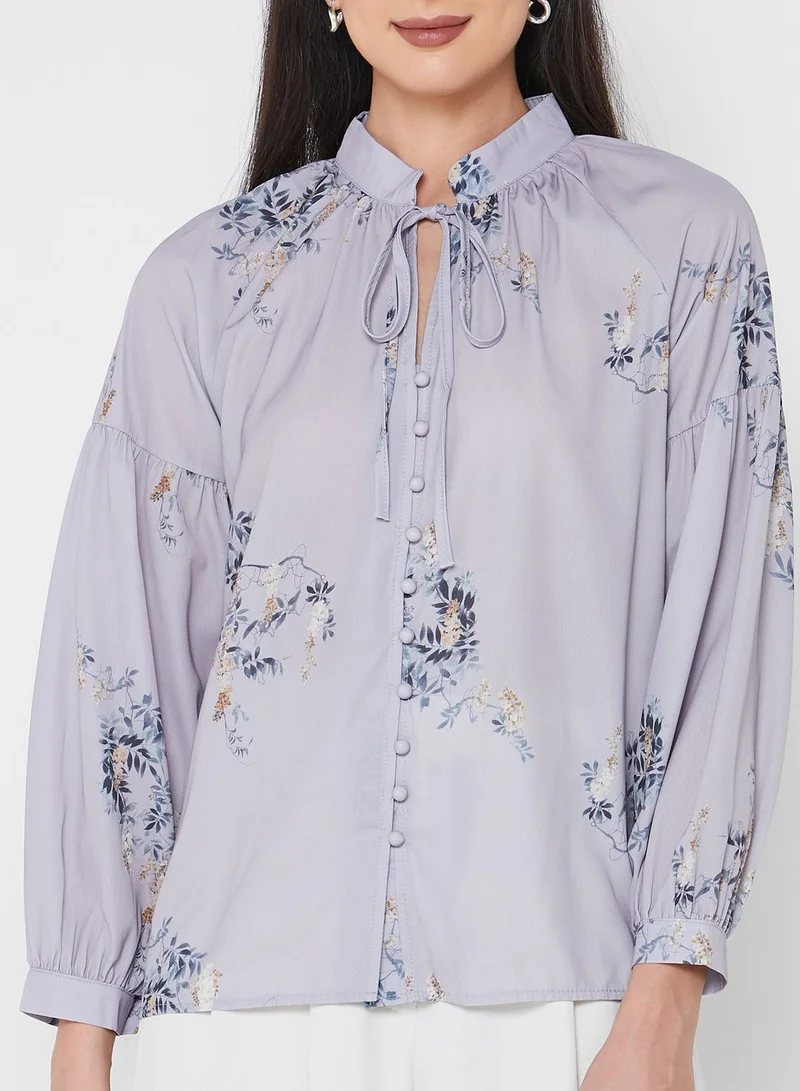 ELLA Tie Detail Puff Sleeve Top