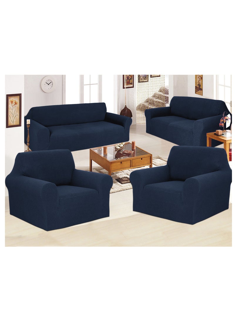 Fabienne Stretch Fit 7 Seater Sofa Cover Set 3211 Combination Soft Brushed Fabric Couch Cover Exquisitely Full Coverage Furniture Protector Slipcover Seven Seater Fits on Standard and Recliner Sofa Navy - Image 2