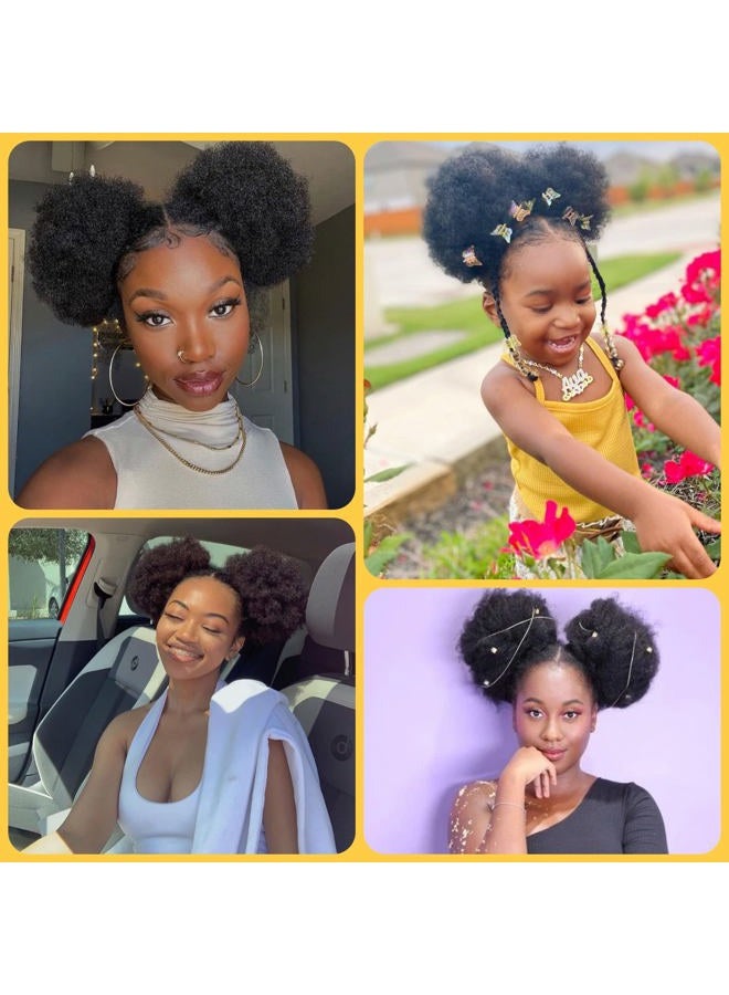 FEIPRO Afro Puff Drawstring Ponytail Human Hair Small Kinky Curly Ponytail Buns Hairpieces 8A Brazilian Virgin Hair Short Clip In Ponytails for Black Women Girls Kids 6 Inch Natural Black - Image 5