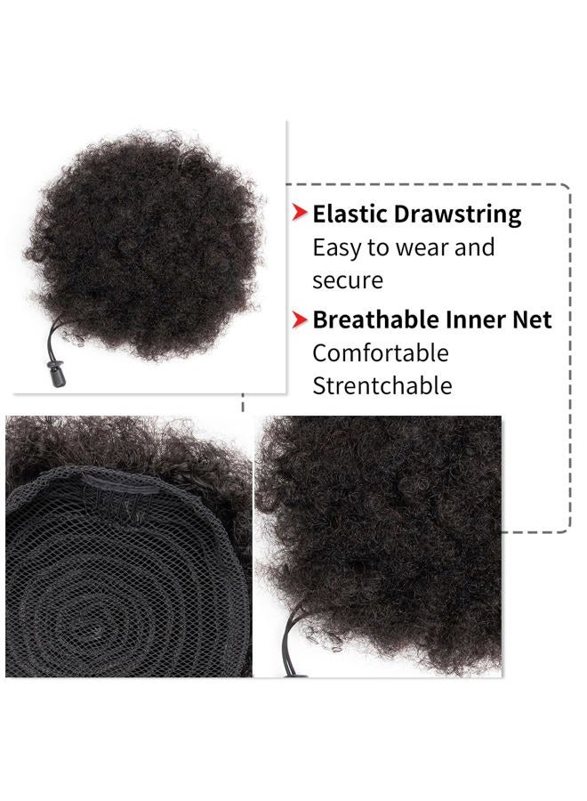 FEIPRO Afro Puff Drawstring Ponytail Human Hair Small Kinky Curly Ponytail Buns Hairpieces 8A Brazilian Virgin Hair Short Clip In Ponytails for Black Women Girls Kids 6 Inch Natural Black - Image 2