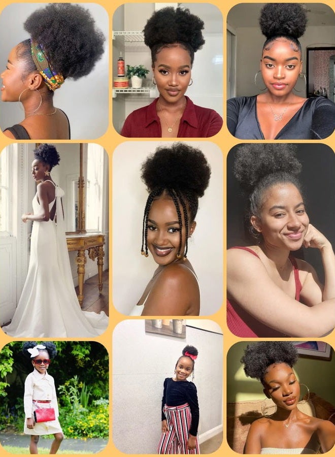 FEIPRO Afro Puff Drawstring Ponytail Human Hair Small Kinky Curly Ponytail Buns Hairpieces 8A Brazilian Virgin Hair Short Clip In Ponytails for Black Women Girls Kids 6 Inch Natural Black - Image 4