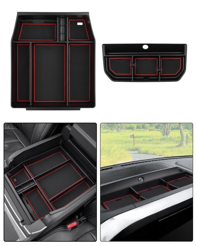 Karltys 2PCS 2025 F150 Center Console Organizer and Dash Tray for Ford F150 2021 2022 2023 2024 2025 Center Console Dash Storage Box and Armrest Organizer F150 Insert TrayNot for Lightning