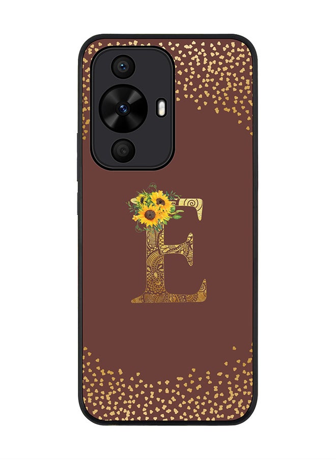 Stylizedd Rugged Black edge case for Huawei nova 12s / Huawei nova 11/ Huawei nova 12 Lite 4G,Custom Monogram Initial Letter Floral Pattern Alphabet - E (Brown)  - Image 1