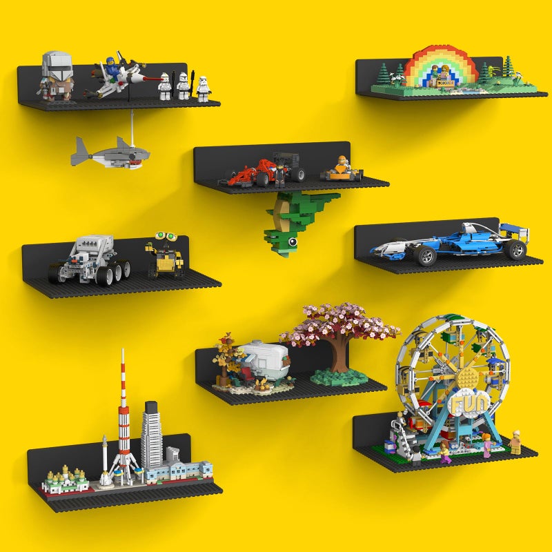 BlissBox 8-Pack Large Display Shelves for Wall Compatible with Lego Building Bricks, 11.3x6.3inch Dual-Sided 36x20 Studs for Brick Display and Storage, for Medium & Large Brick Builds, Black - Image 1